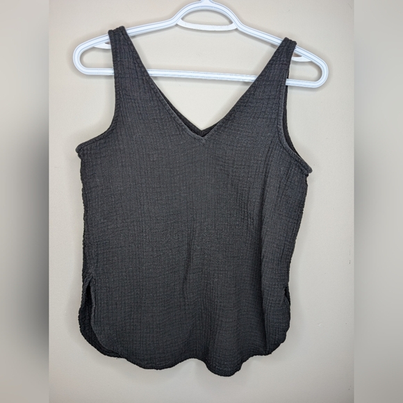 Old Navy Black Gauze Cotton Double V Neck Sleeveless Tank Top Women Small - Picture 2 of 8